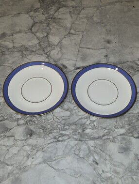 Vintage Tiffany & Co. Plate Pair Floral Blue Gold Line Tea Cup Saucer Dishes